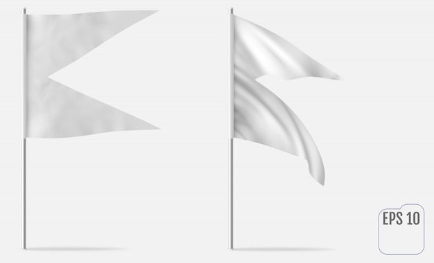 Dovetail or Swallowtail Horizontal Mockup Flag. Flag, Pennant or Banner White Realistic template. Develops in the wind.