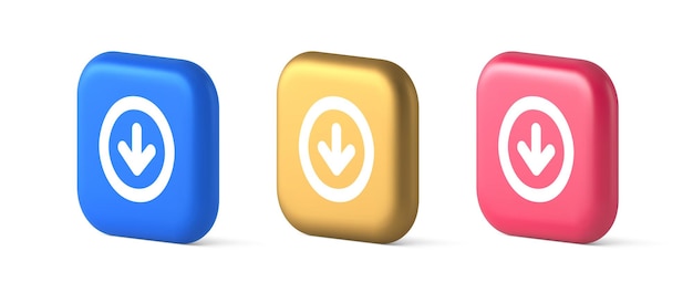 Down arrow circle frame button web interface pointer navigation app 3d realistic icons