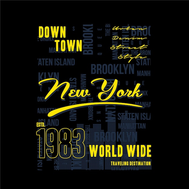 Down town world wide new york city silhouette grafica tipografia stampa vettoriale