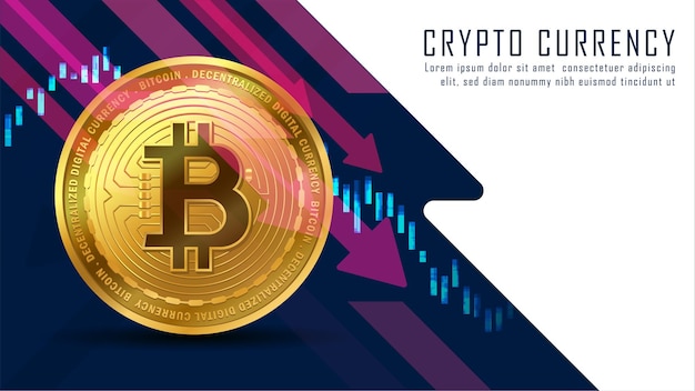 Down trend Technical graph of Bitcoin concept with white blank space.