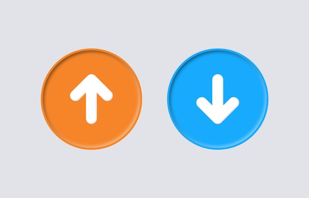 현대적인 원형 버튼 웹 앱 로고 기호에 위쪽 화살표가 있는 아이콘 버튼 다운로드 및 업로드
