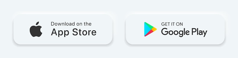 Download on the app store and get it on google play button icons with neumorphism design.