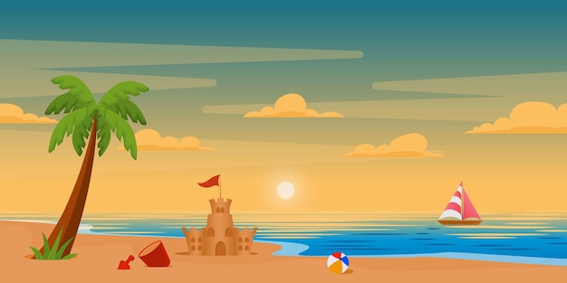 Download beach background in flat editable design