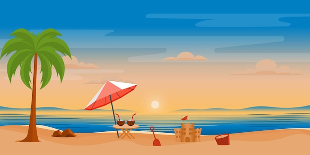 Vector download beach background in flat editable design