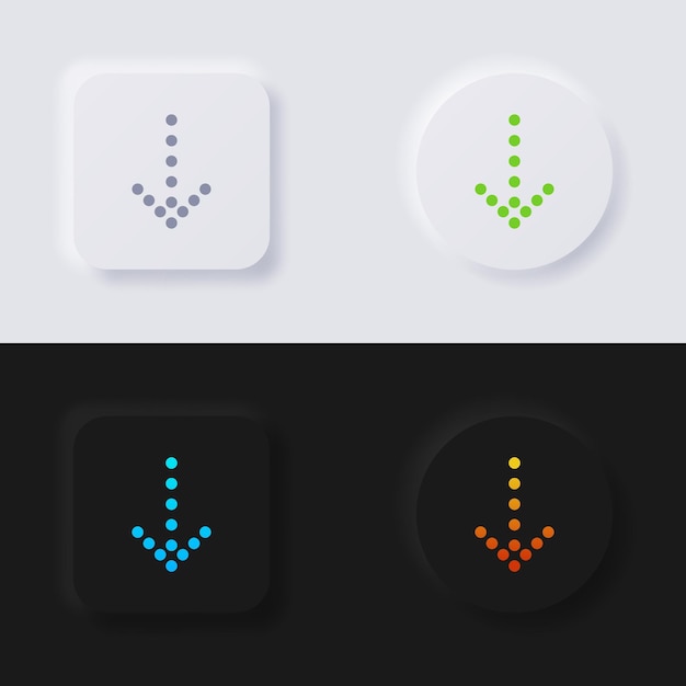 다운로드 버튼 화살표 아이콘 웹 디자인 응용 프로그램 Ui 등을 위한 다색 뉴모피즘 버튼 소프트 Ui 디자인 설정 버튼 벡터