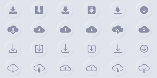 Vector download button line and silhouette icon set cloud circle arrow down upload concept symbol