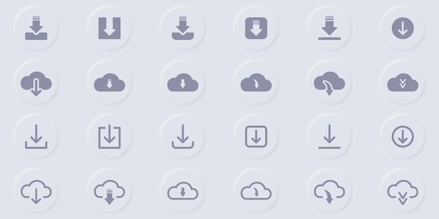 Download button line and silhouette icon set cloud circle arrow down upload concept symbol