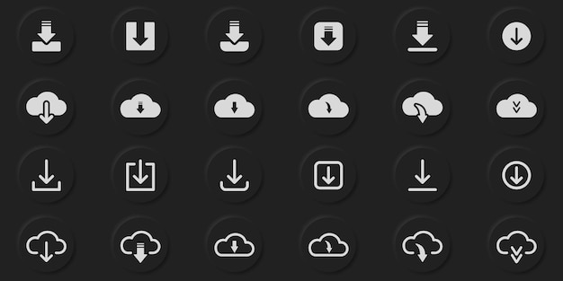 Vector download button line and silhouette icon set cloud circle arrow down upload symbol download web