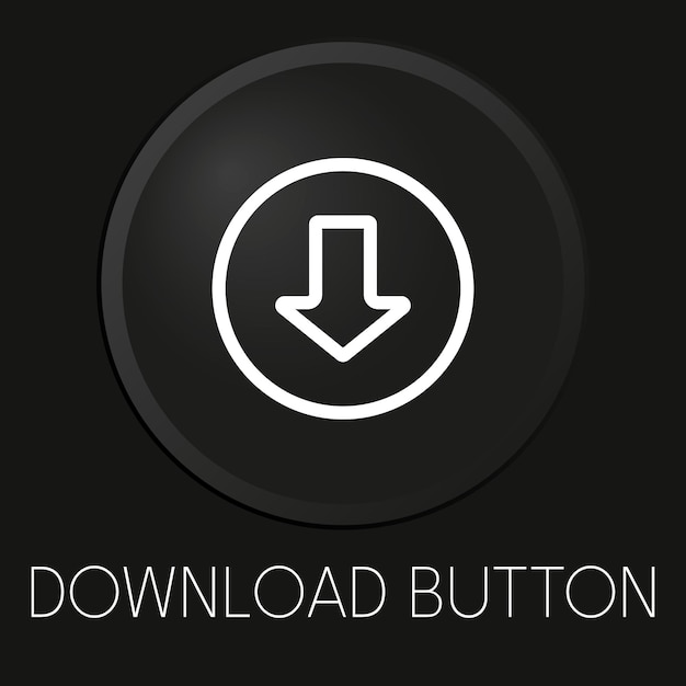 Vector download button minimal vector line icon on 3d button isolated on black background premium vector