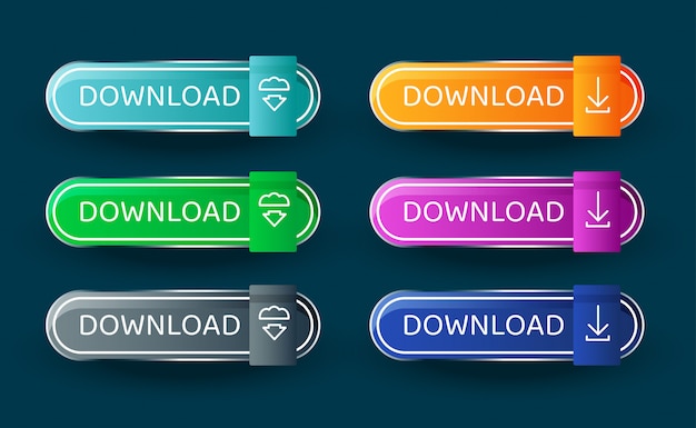 다운로드 버튼 템플릿. 벡터 현대 소재 스타일 버튼의 설정입니다. 벡터 일러스트입니다.