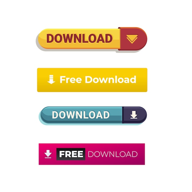 Download buttons design set on transparent background Click push button isolated