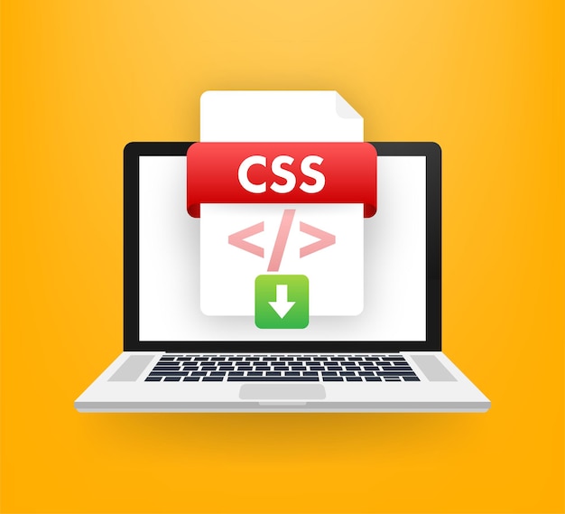 Download css button on laptop screen downloading document concept