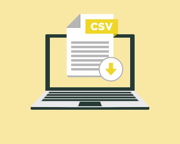 Скачать файл значка CSV с меткой на экране ноутбука Загрузка концепции документа