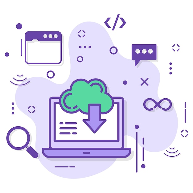 Vector download data server stock illustration, cloud data transfer concept, public file transfer server