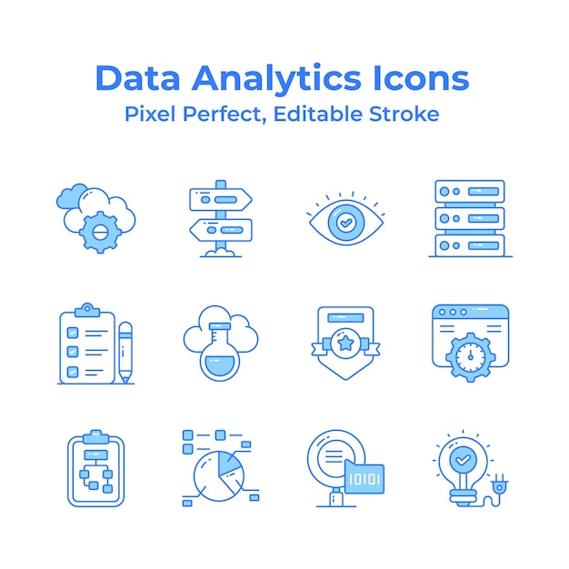 Download deze prachtige data analytics iconen set klaar om te gebruiken in uw projecten