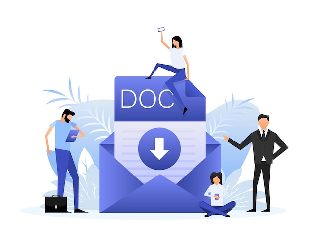 Download doc file Group of people with doc document Isometric vector Icon vector