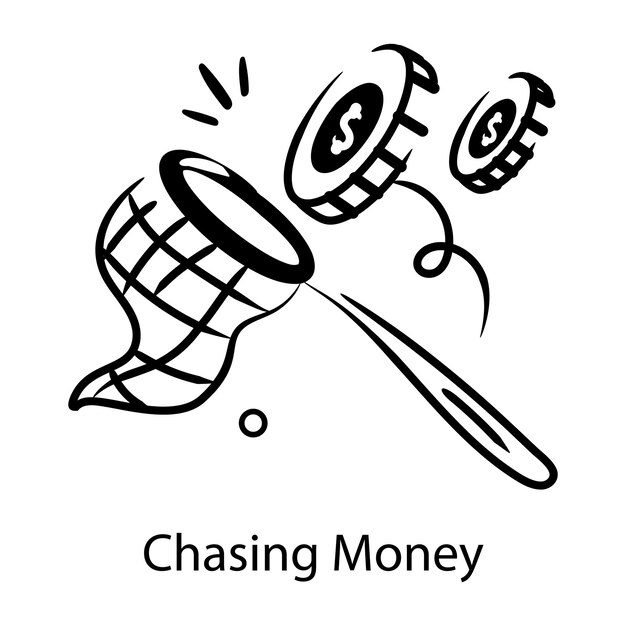 Vector download doodle icon of chasing money