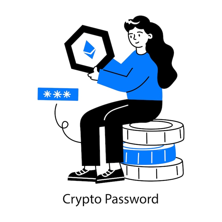Vector download doodle mini illustration of crypto password