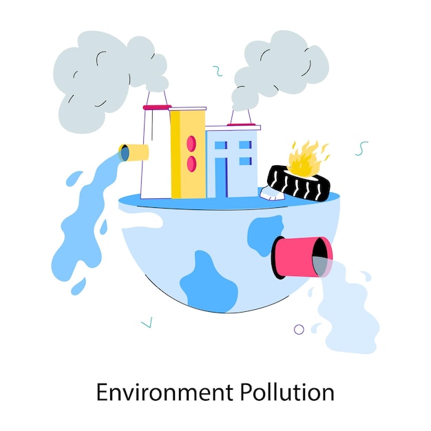 Vector download doodle mini illustration of environment pollution