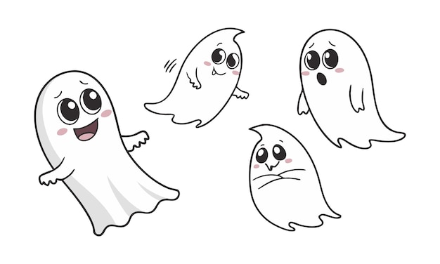 Download een Icon Set van geïsoleerde cartoon geesten in verschillende poses Vector illustratie dit