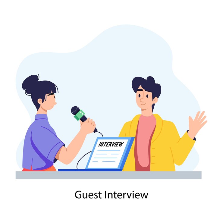 Vector download flat illustration depicting guest interview