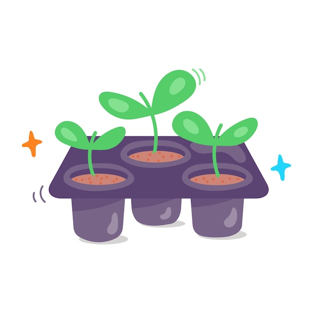 Download flat sticker of potted plants