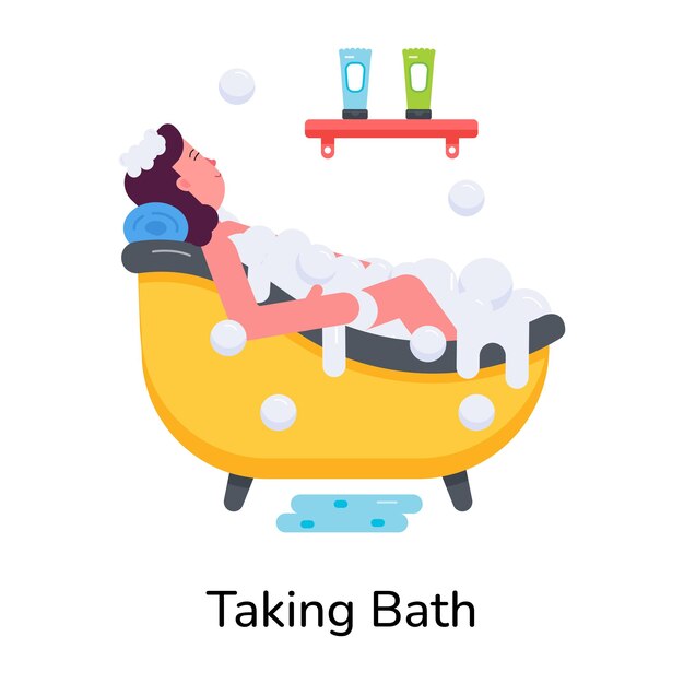 Vector download flat style icon of a girl taking bath