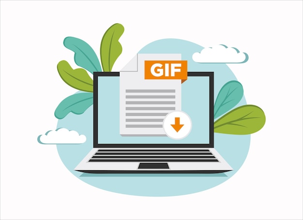 Download gif-pictogrambestand met label op laptopscherm documentconcept downloaden