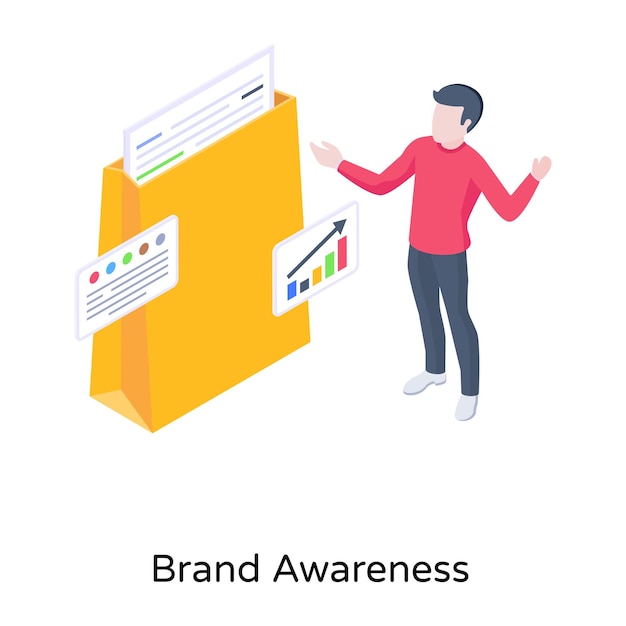 Download isometric icon of brand awareness