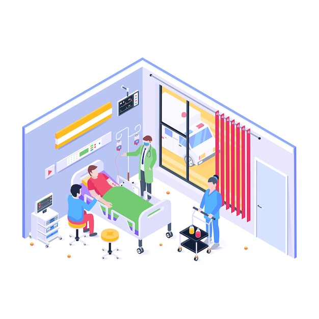 Vector download isometric illustration of a medical ward