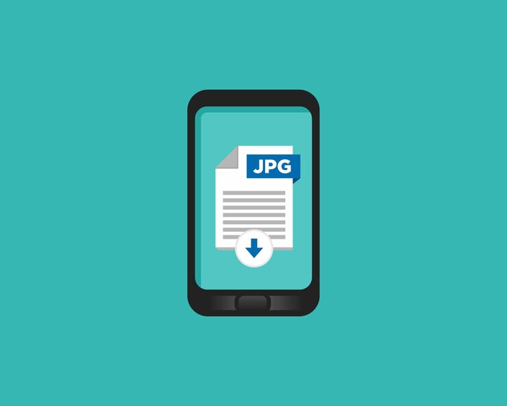 Vector download jpg icon file with label on smartphone screen downloading document concept