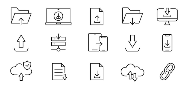 Download lijn iconen instellen Upload iconen Data Transfer File Transfer Vector illustratie