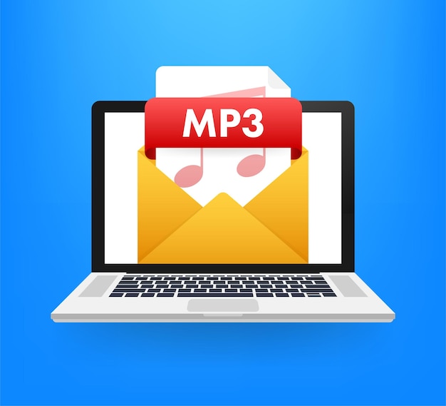 Download mp3 button on laptop screen downloading document concept