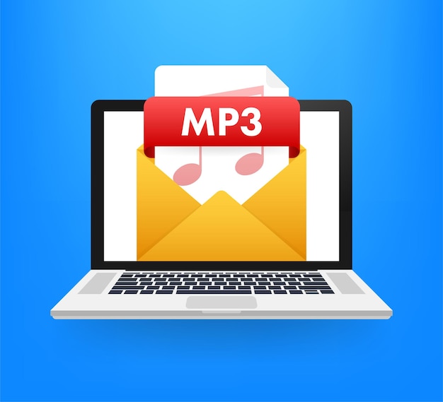 노트북 화면의 Mp3 버튼 다운로드 문서 개념 다운로드