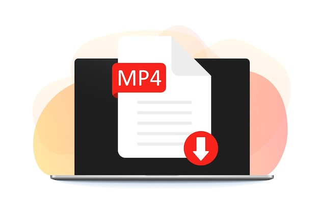 Download MP4-pictogrambestand met label op schermcomputer. Documentconcept downloaden. MP4-label