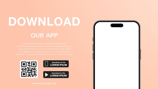 アプリ広告バナー テンプレートをダウンロード アプリ テキスト用の空の画面を持つ電話モックアップ
