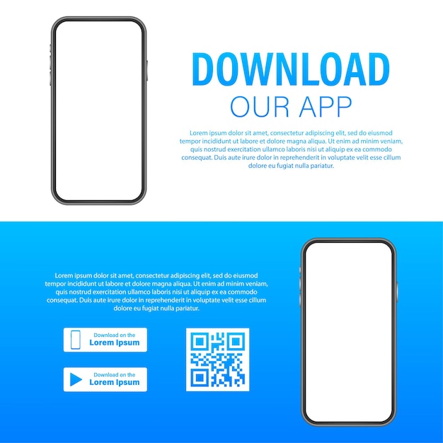 Download page of the mobile app. empty screen smartphone for you app. download app. vector stock illustration