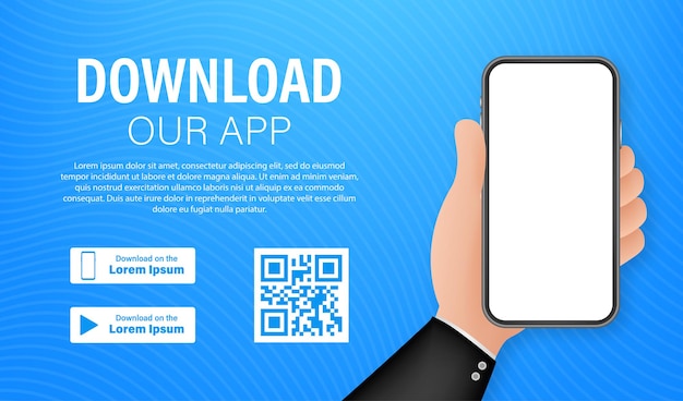 Pagina di download dell'app mobile. smartphone a schermo vuoto per la tua app. scarica l'applicazione. illustrazione di riserva di vettore.