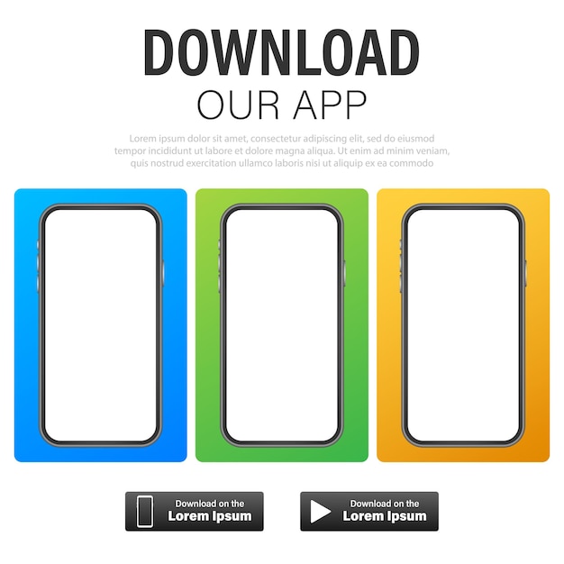 Download page of the mobile app. Empty screen smartphone for you app. Download app. Vector stock illustration.