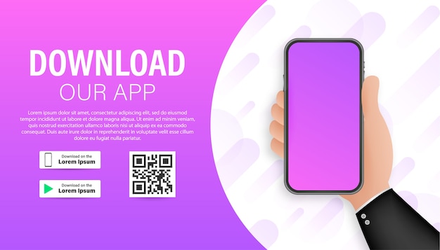 Vettore pagina di download dell'app mobile. smartphone con schermo vuoto per la tua app. scarica l'app.