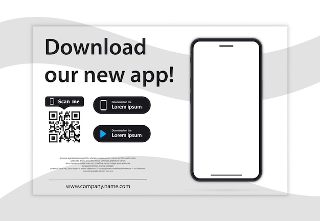 Pagina di download dell'app mobile. smartphone a schermo vuoto per le tue app. scarica la nostra nuova app, mobile app. pulsanti di caricamento. scarica la nostra app, sfondo. pagina banner dell'applicazione mobile