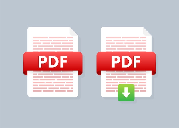 Pulsante scarica pdf download del concetto di documento file con etichetta pdf e segno freccia giù