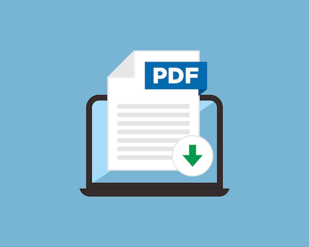 Download PDF icon file with label on laptop screen Downloading document concept Banner for business