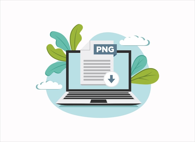 Download PNG icon file with label on laptop screen Downloading document concept