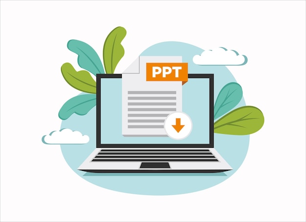 Download PPT-pictogrambestand met label op laptopscherm Documentconcept downloaden