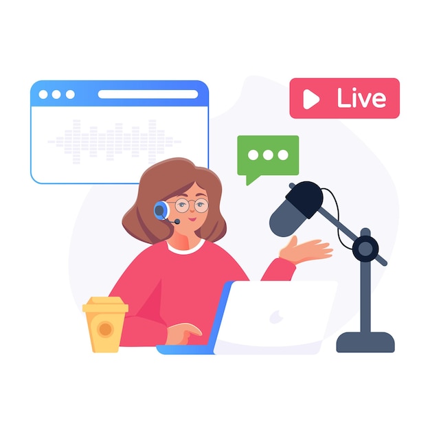 Download premium flat illustration of podcast show