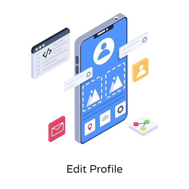 Скачать премиум изометрическую иллюстрацию редактирования профиля