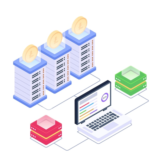 Download premium quality isometric icon of bitcoin storage network