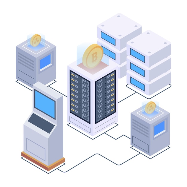 Download premium quality isometric icon of bitcoin storage network