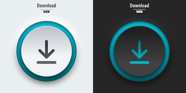 Download teken Een set van zwart-wit ronde knoppen met Download symbolen Download icoon 3D Neumorphism ontwerp stijl voor apps Websites Interfaces en mobiele apps UI UX Vector illustratie